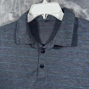 Lululemon Polo Shirt Mens Small/Medium Gray Blue Striped Performance Golf